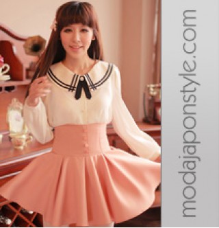 Japon Style Pembe Yüksek Bel Etek